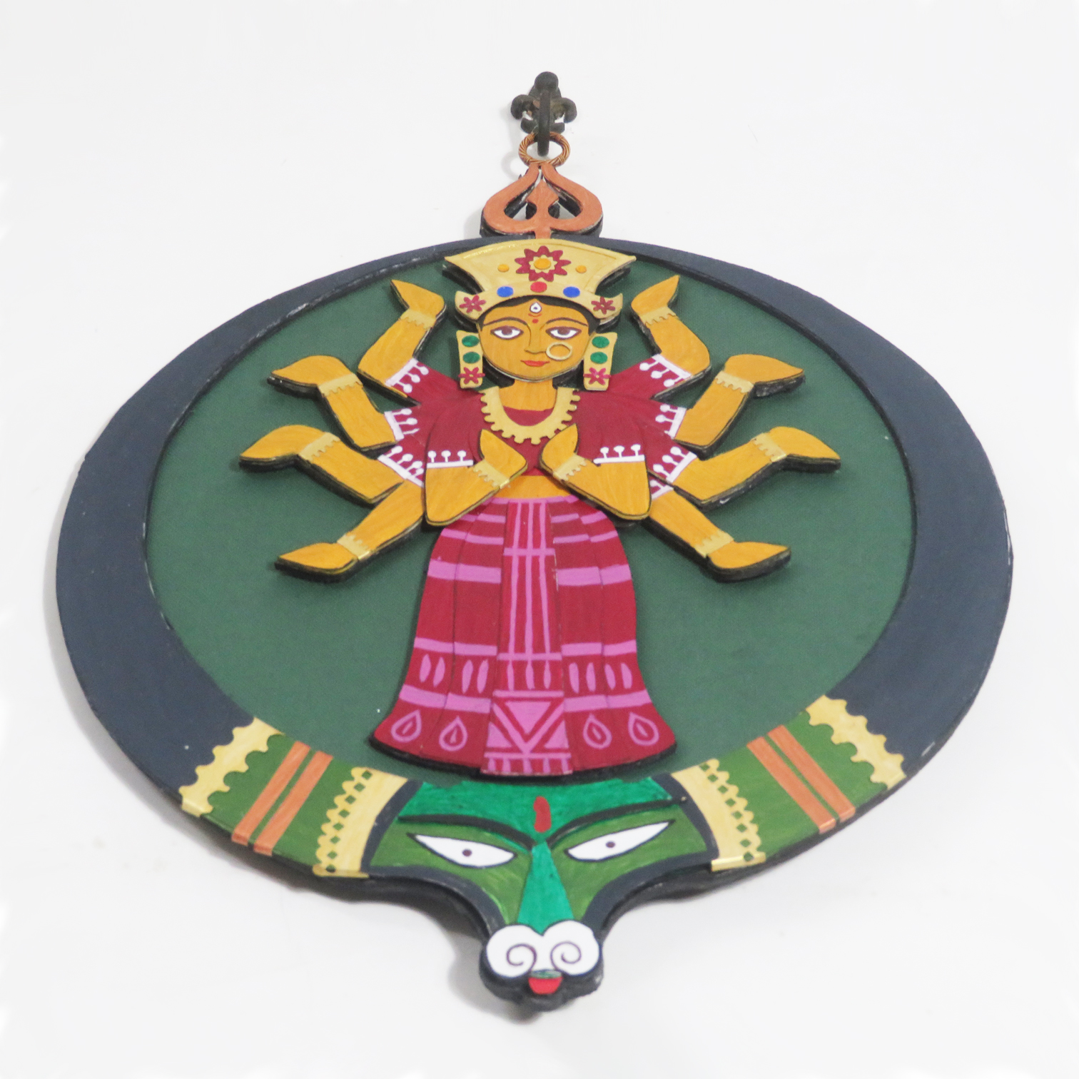 Twaksati Handmade Round Wall Decor - Ma Durga -Purplish maroon